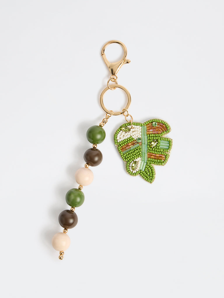Westside Accessories Green Beaded Leaf Bag Charm