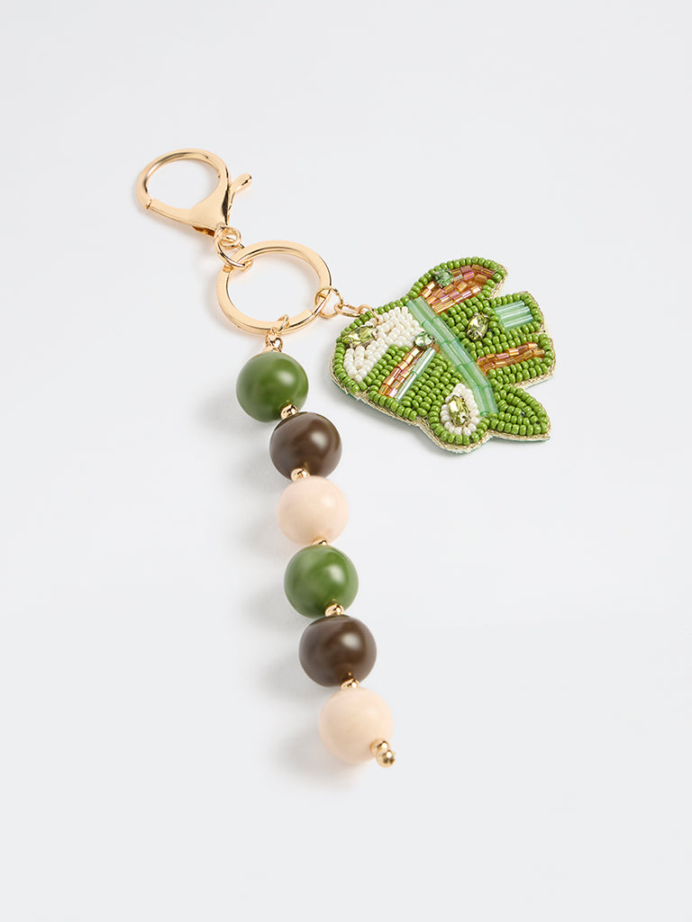 Westside Accessories Green Beaded Leaf Bag Charm