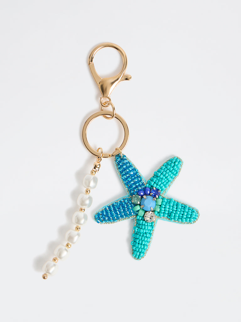 Westside Accessories Blue Beaded Starfish Bag Charm