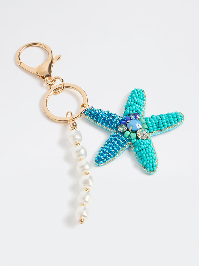 Westside Accessories Blue Beaded Starfish Bag Charm