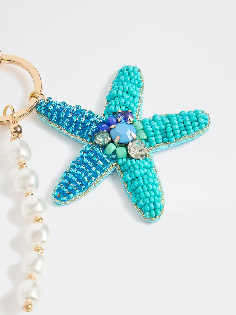 Westside Accessories Blue Beaded Starfish Bag Charm