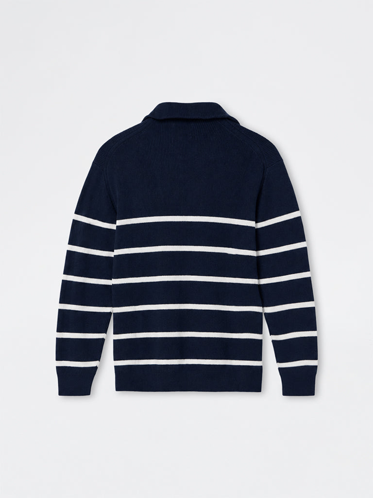 WES Casuals Navy Striped Relaxed-Fit Quarter-Zip Sweatshirt