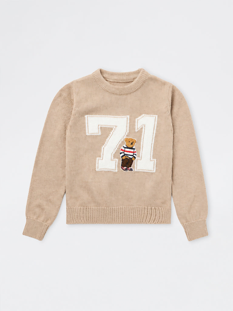 HOP Kids Boys Taupe Numerical Design Knitted Sweater