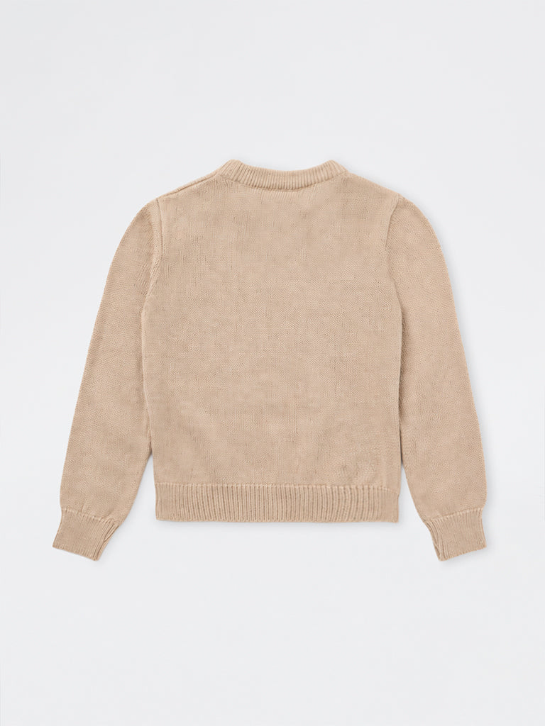 HOP Kids Boys Taupe Numerical Design Knitted Sweater