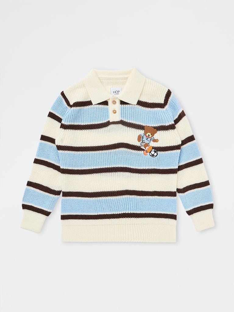 HOP Kids Boys Multicolour Striped Polo Sweater