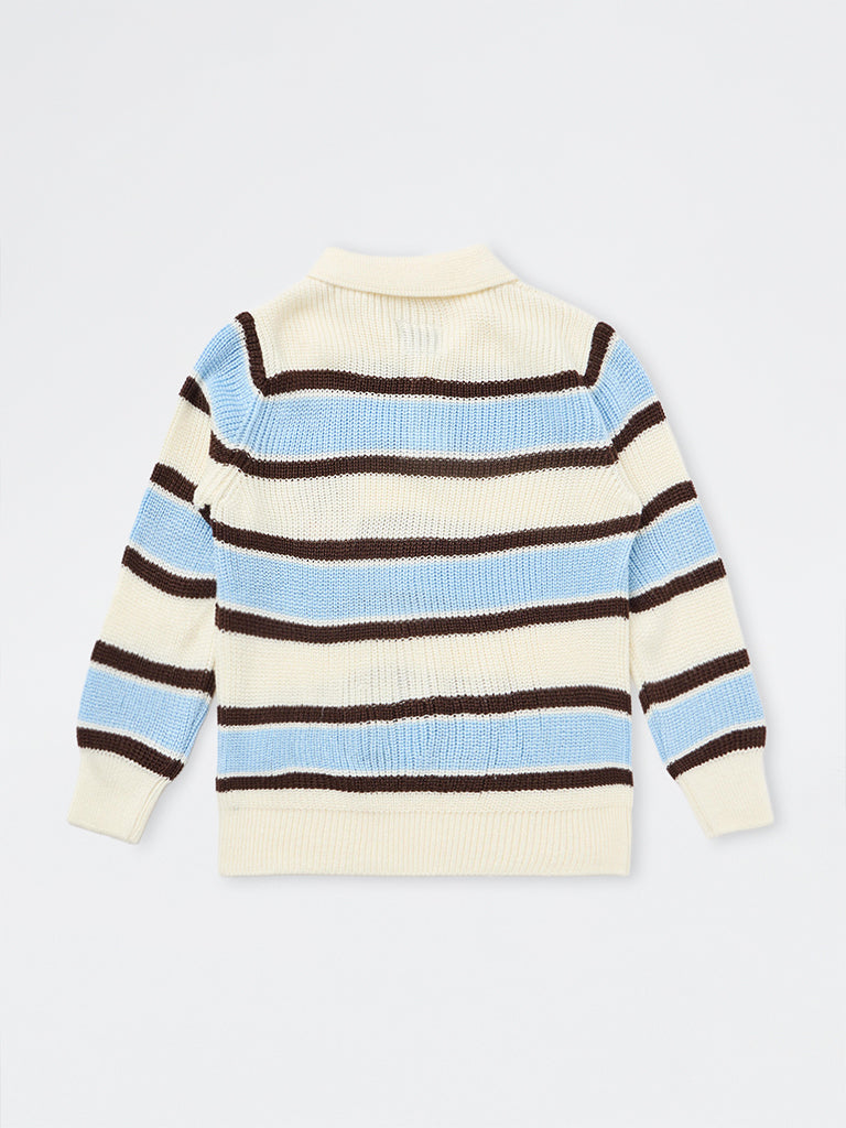 HOP Kids Boys Multicolour Striped Polo Sweater