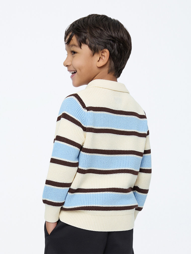 HOP Kids Boys Multicolour Striped Polo Sweater