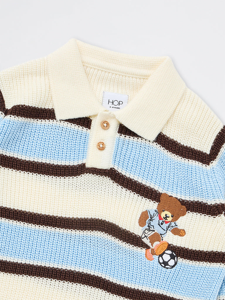 HOP Kids Boys Multicolour Striped Polo Sweater