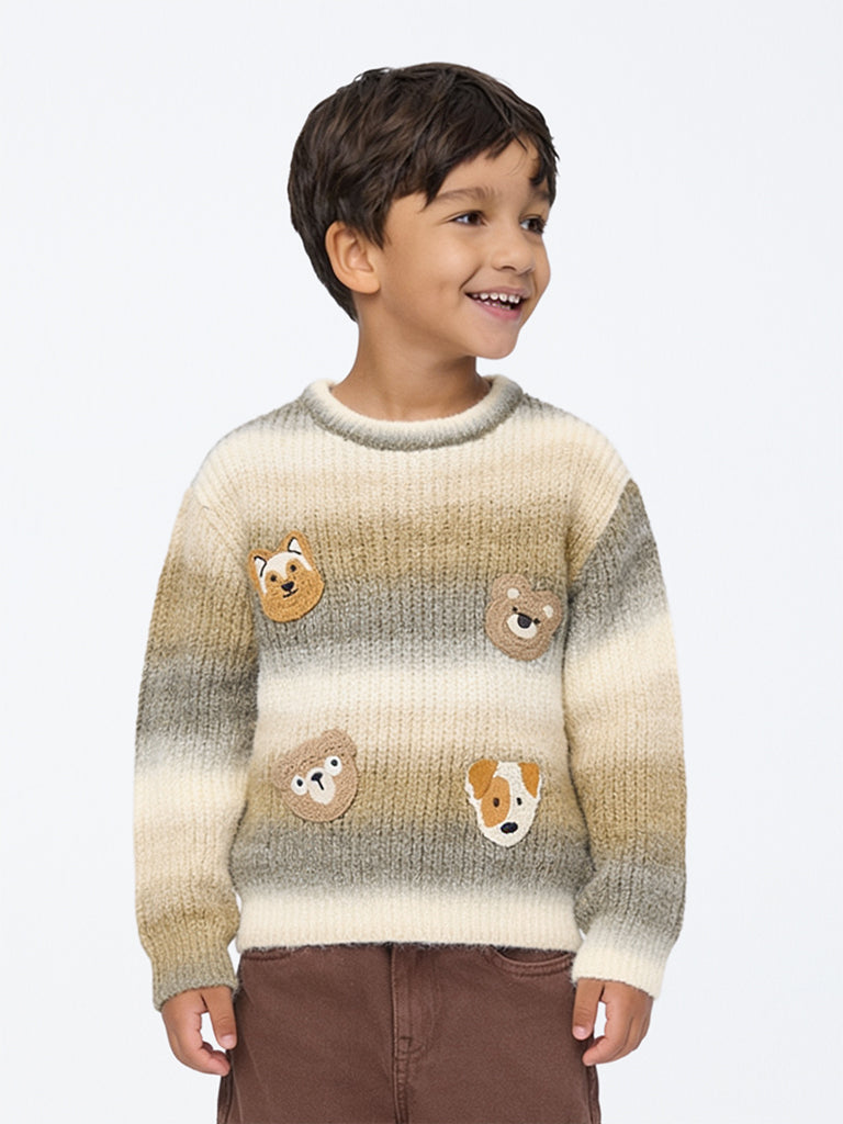 HOP Kids Boys Multicolour Animal Appliqué Knitted Sweatshirt