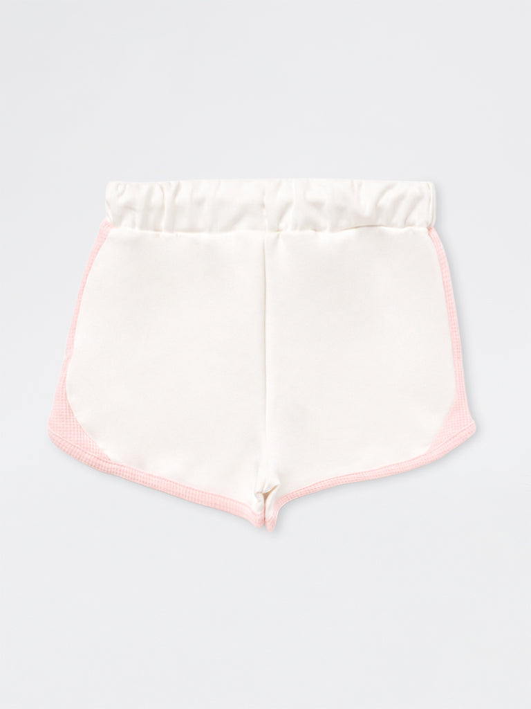 HOP Kids Girls White Colour-Blocked High-Rise Shorts