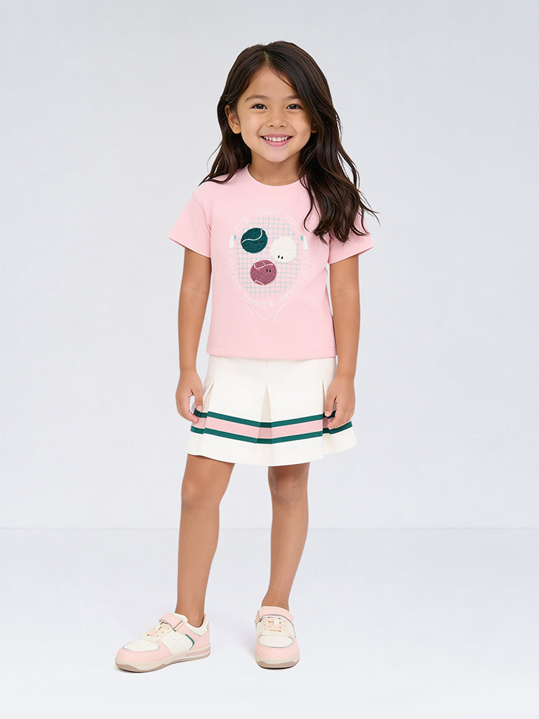 HOP Kids Girls Off-White Striped High-Rise Skirt