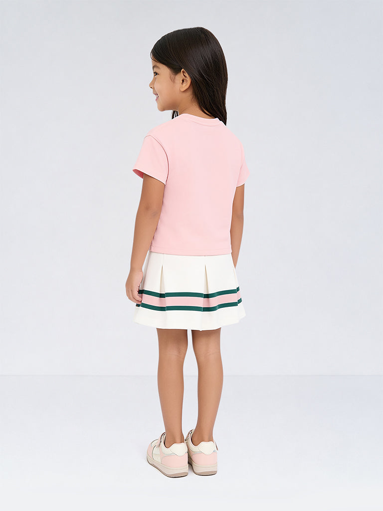 HOP Kids Girls Off-White Striped High-Rise Skirt
