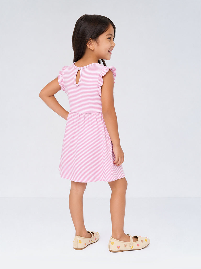 HOP Kids Girls Pink Striped Sling-Bag Detail Cotton A-Line Dress