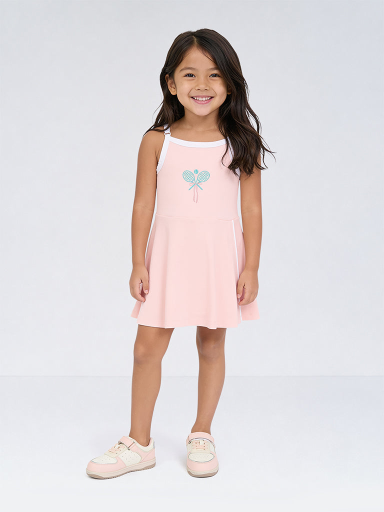 HOP Kids Girls Pink Tennis-Theme Cotton-Blend A-Line Dress