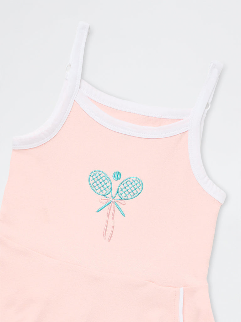 HOP Kids Girls Pink Tennis-Theme Cotton-Blend A-Line Dress