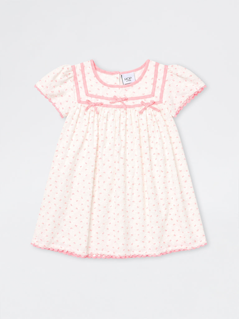 HOP Kids Girls Off-White Printed Cotton A-Line Dress