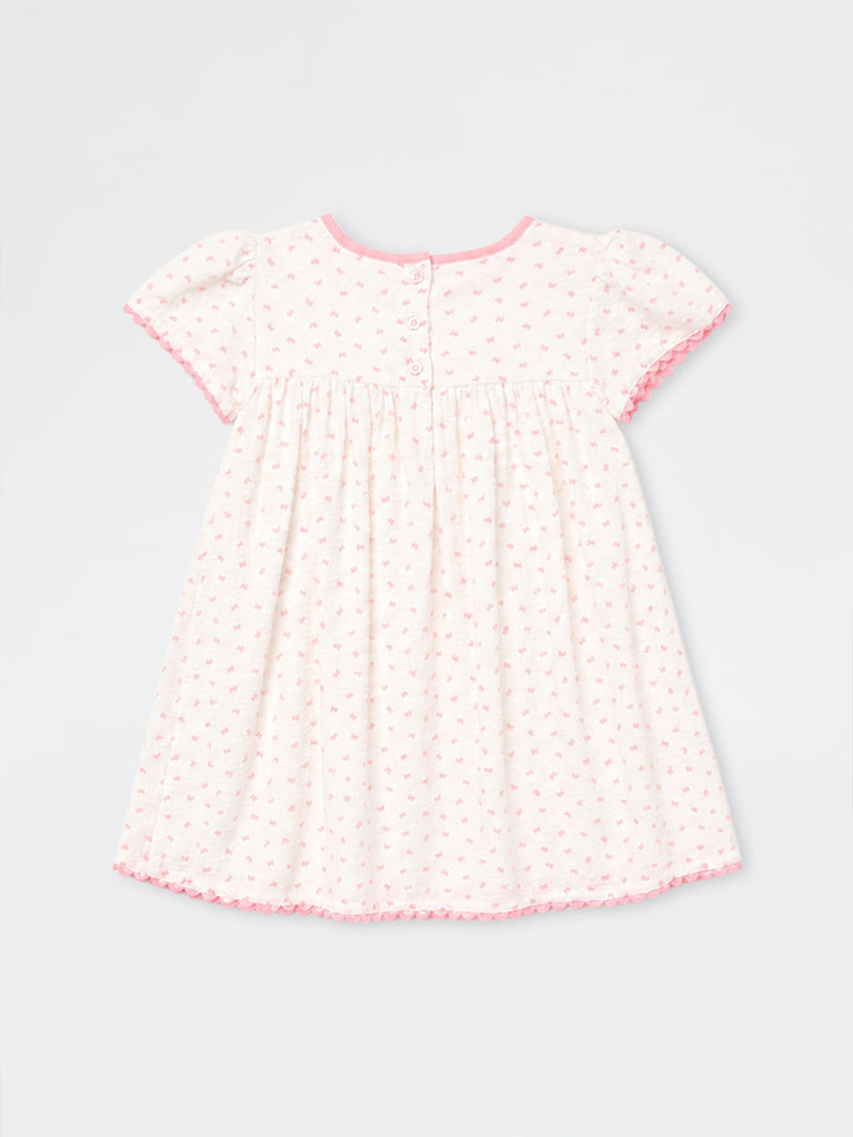 HOP Kids Girls Off-White Printed Cotton A-Line Dress