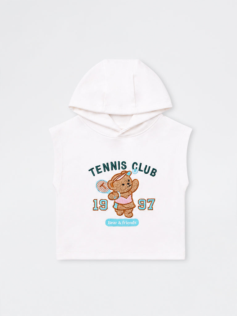 HOP Kids Girls Off-White Teddy Bear Embroidered Hoodie