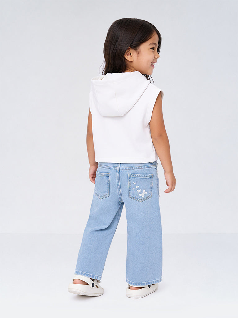 HOP Kids Girls Off-White Teddy Bear Embroidered Hoodie