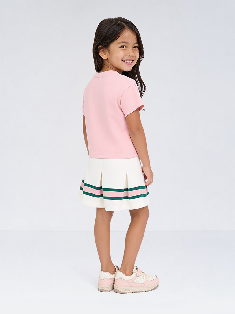 HOP Kids Girls Pink Tennis-Theme Cotton-Blend T-Shirt