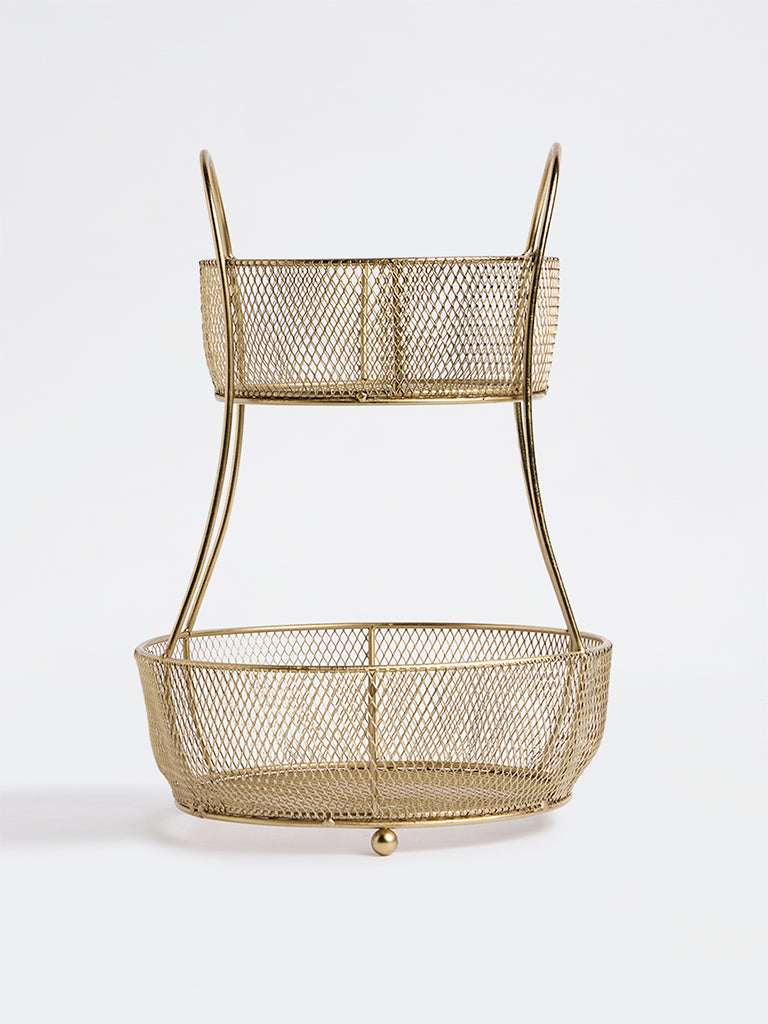 Westside Home Gold Wired Two-Tier Storage Basket