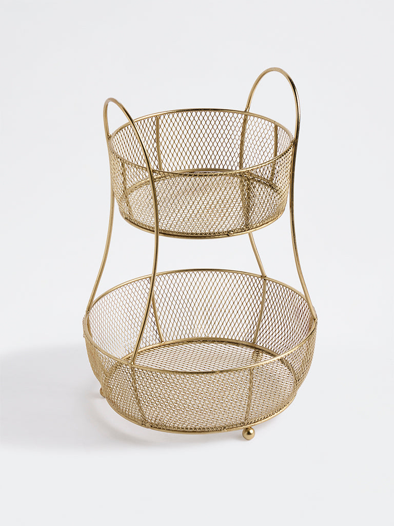 Westside Home Gold Wired Two-Tier Storage Basket