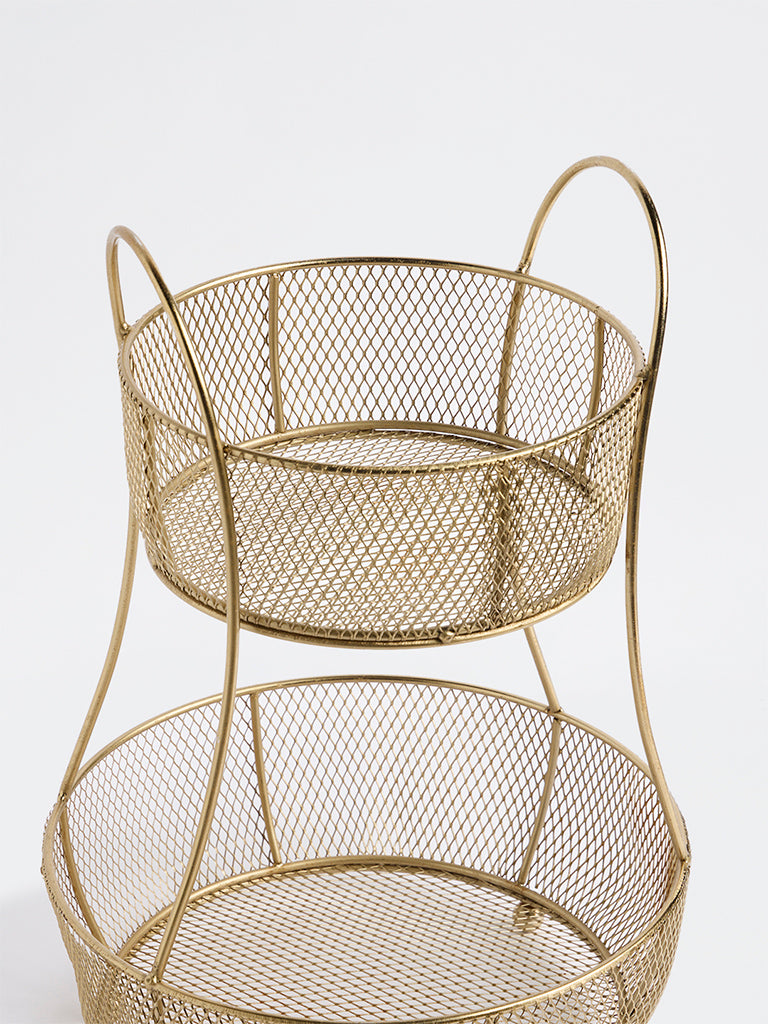 Westside Home Gold Wired Two-Tier Storage Basket