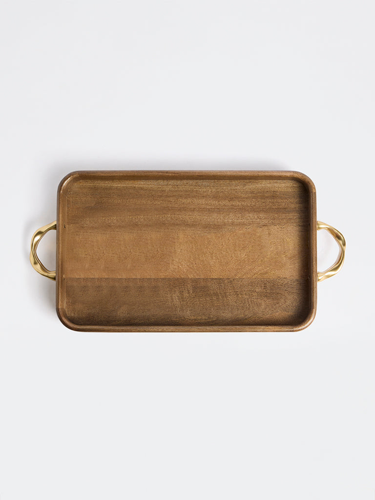 Westside Home Brown Wooden Serving Tray with Twisted Handles