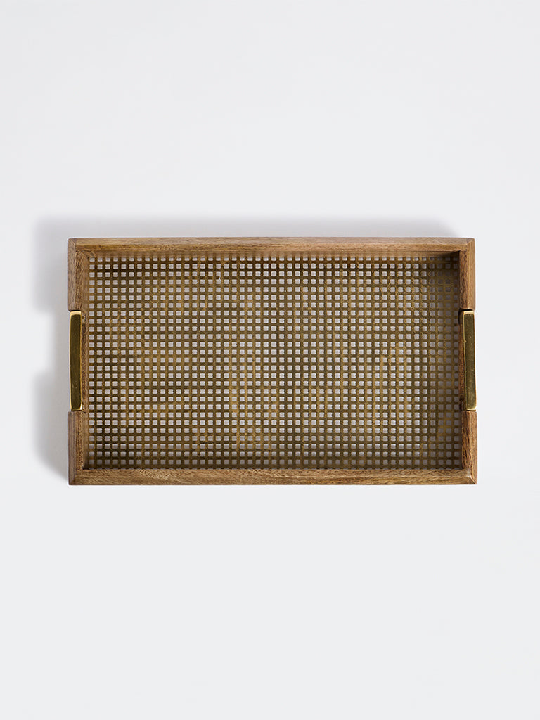 Westside Home Brown Rectangular Wooden Jali Serving Tray