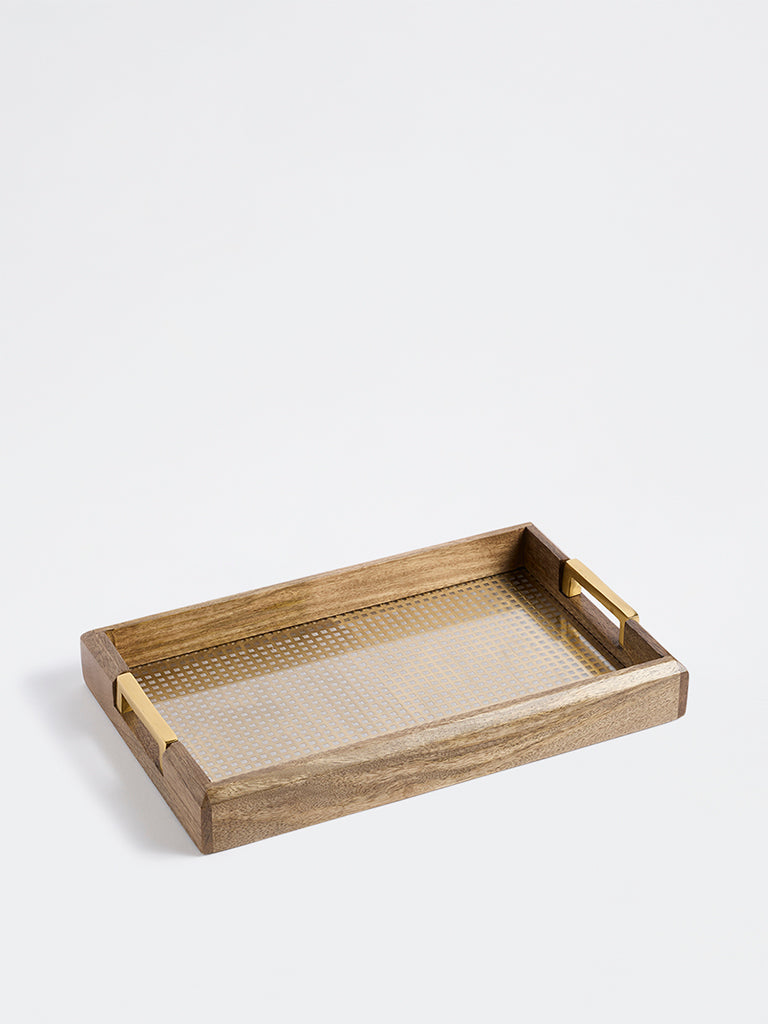 Westside Home Brown Rectangular Wooden Jali Serving Tray