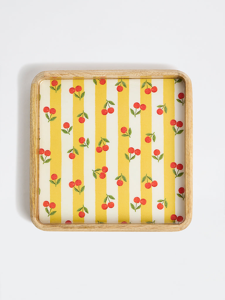 Westside Home Yellow Printed Small Wooden Tray