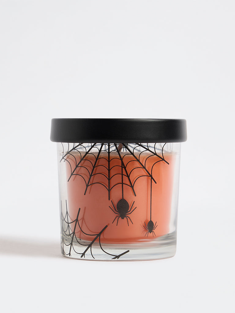 Westside Home Orange Halloween Spiderweb Design Fragrance Glass Jar Candle