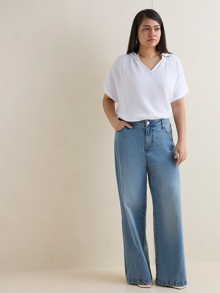 Buy Gia White Crinkle Textured Cotton Top from Westside
