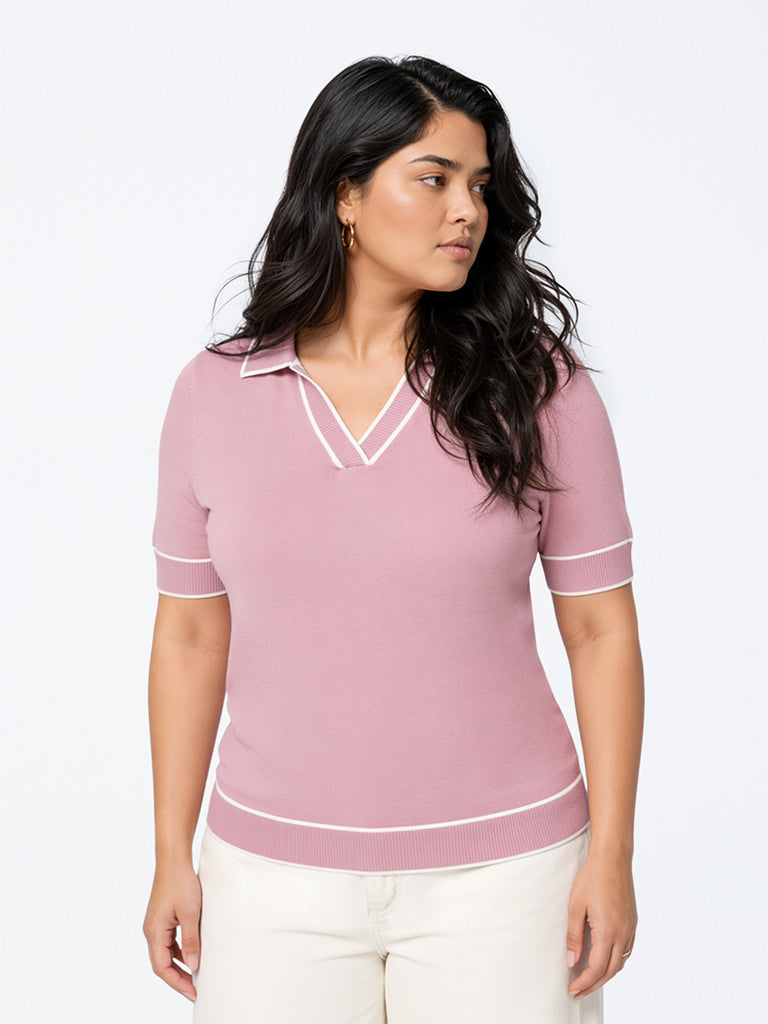 Gia Pink Contrast-Detail T-Shirt