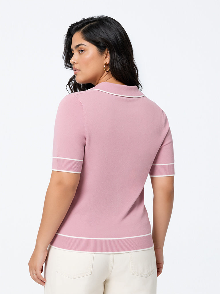 Gia Pink Contrast-Detail T-Shirt