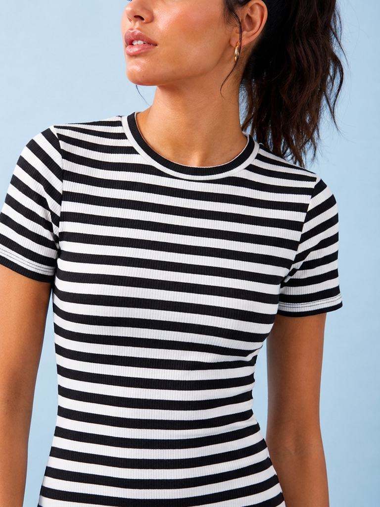 Nuoflexx Black Striped Cotton-Blend Bodycon Dress