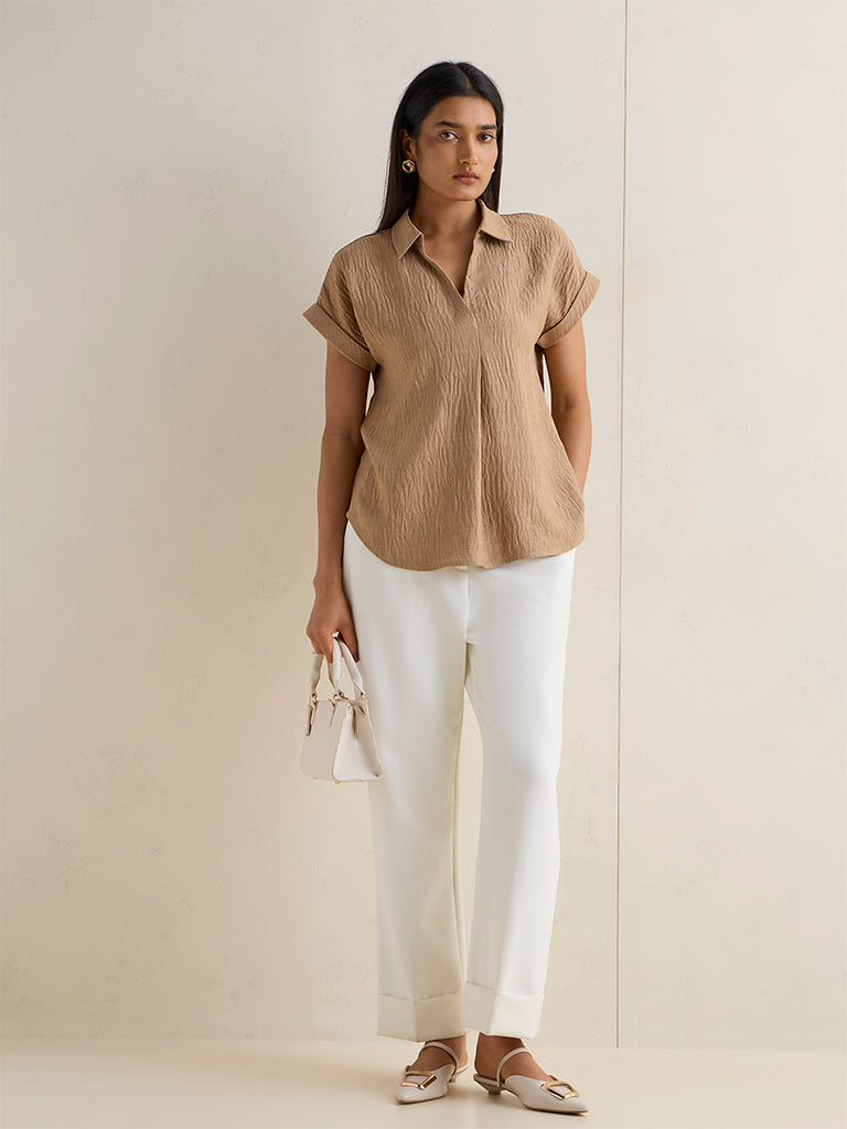 Wardrobe Beige Crinkled Cotton Blouse