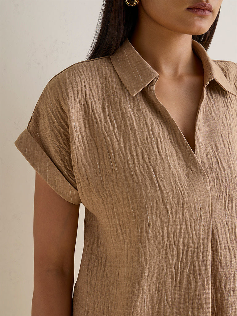 Wardrobe Beige Crinkled Cotton Blouse