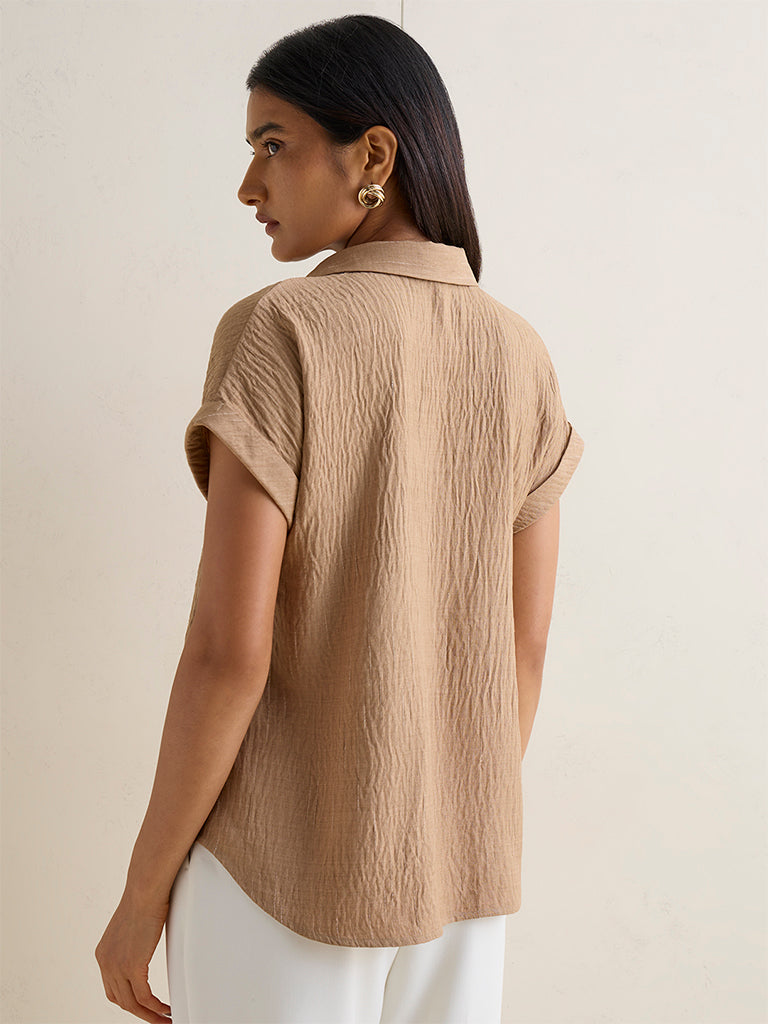 Wardrobe Beige Crinkled Cotton Blouse