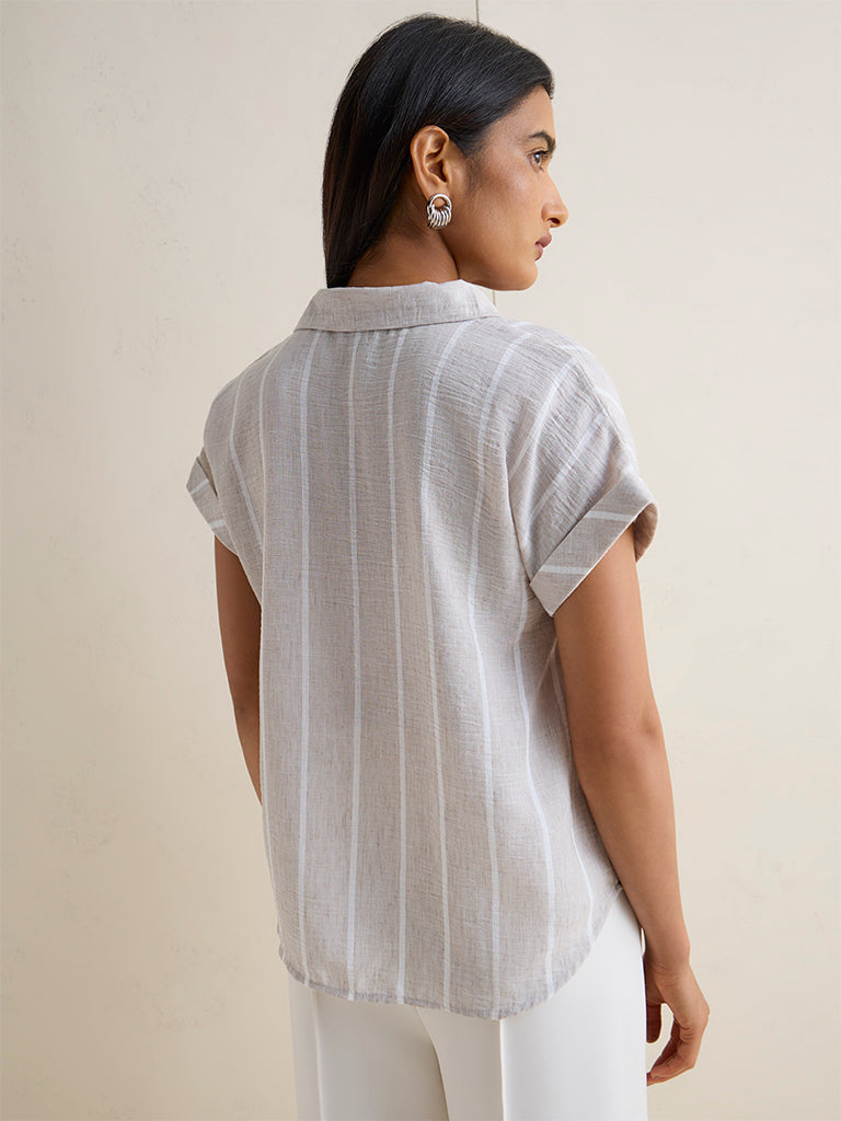 Wardrobe Light Taupe Striped Cotton Blouse