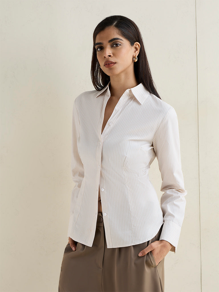 Wardrobe Beige Striped Cotton-Blend Shirt