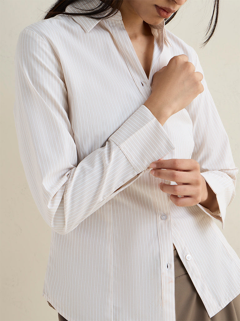 Wardrobe Beige Striped Cotton-Blend Shirt