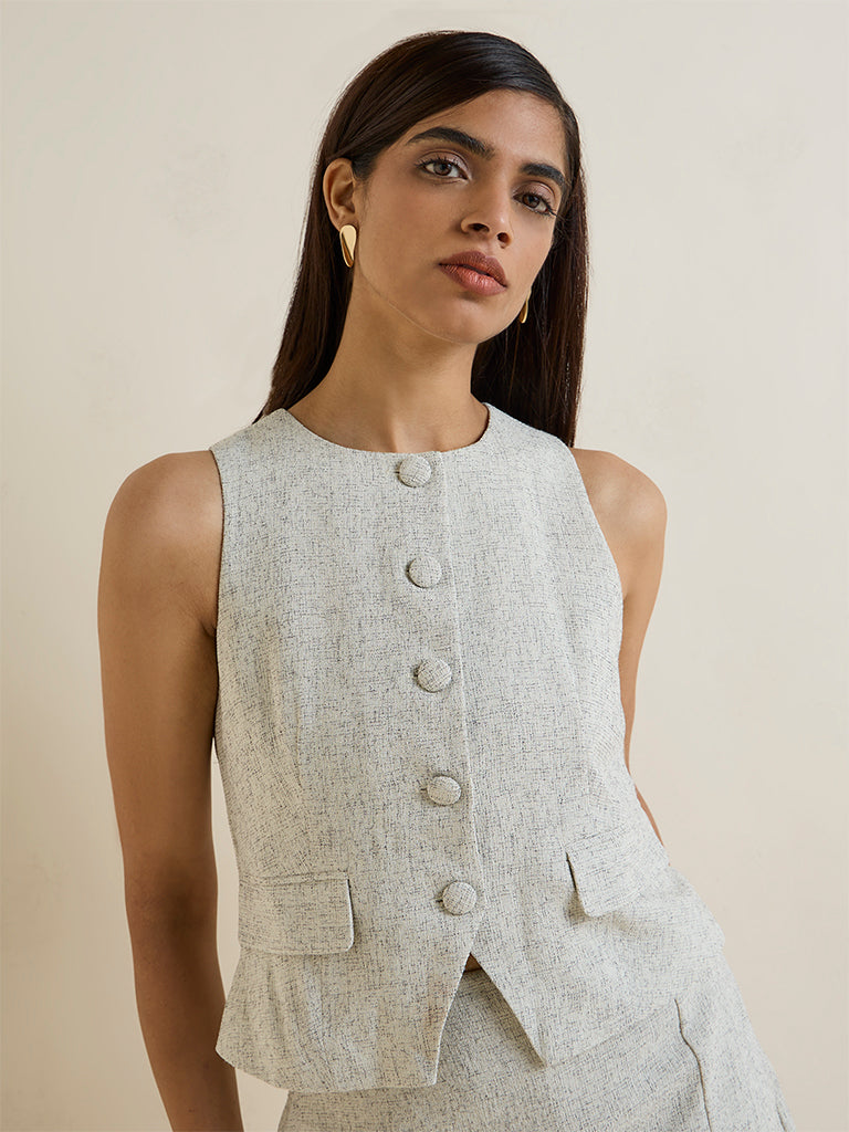 Wardrobe Off-White Melange Tweed Waistcoat