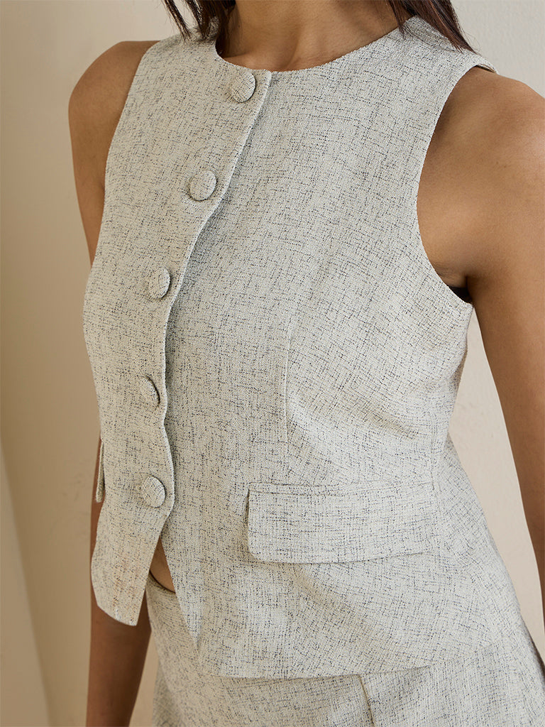 Wardrobe Off-White Melange Tweed Waistcoat