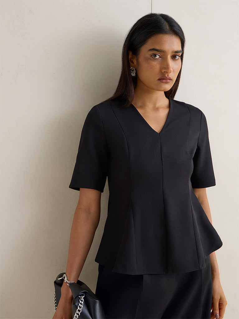 Wardrobe Black Solid Peplum Top