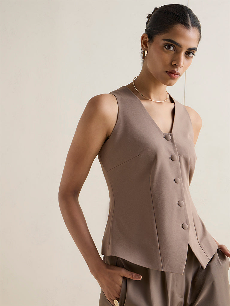 Wardrobe Brown Solid Waistcoat