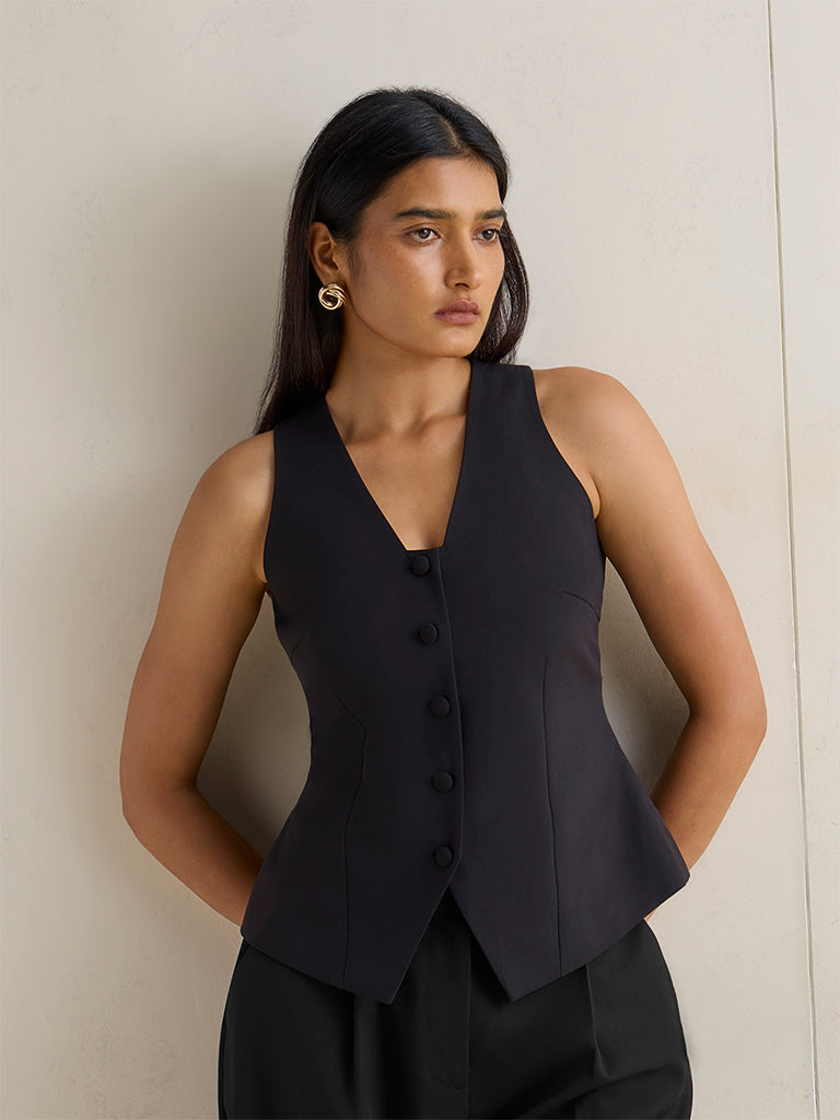 Wardrobe Black Solid Waistcoat