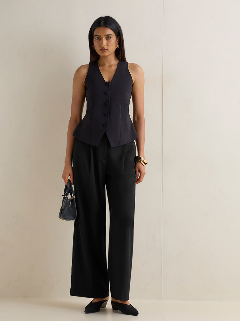 Wardrobe Black Solid Waistcoat