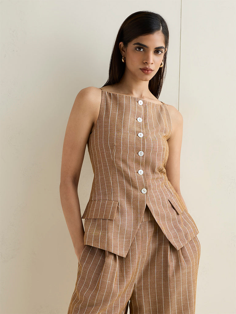 Wardrobe Brown Striped Waistcoat