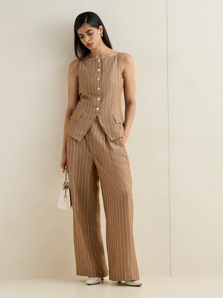 Wardrobe Brown Striped High-Rise Trousers